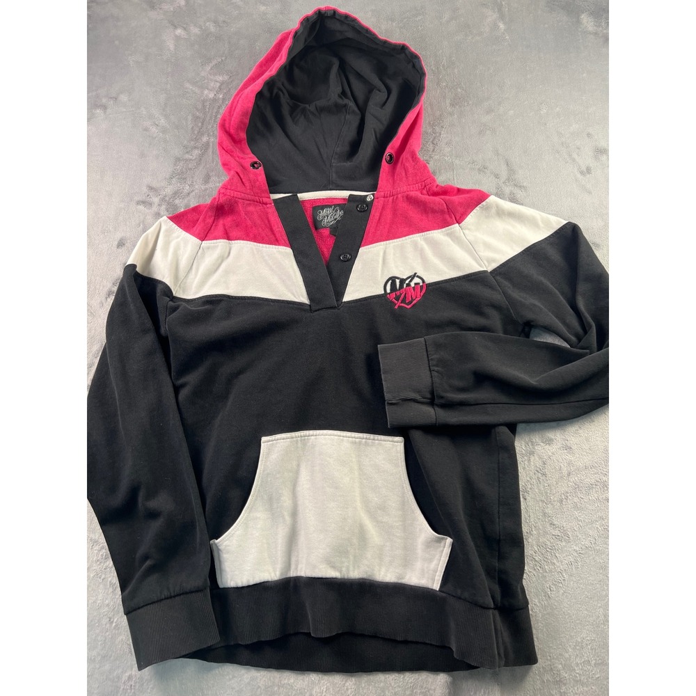 Metal Mulisha Womens Colorblock Hoodie Pink Black White Heart Logo Henley Small